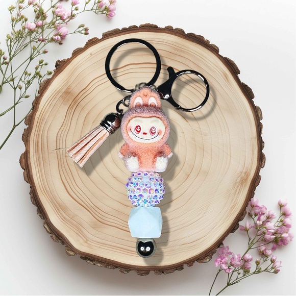 Handmade Accessories - Labubu Peachy Orange The Monster Flocked Keychain